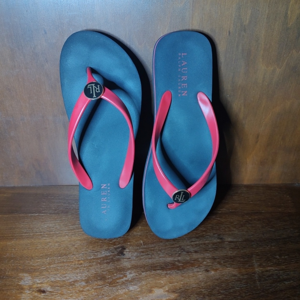 Lauren Ralph Lauren Black & Red Thong Sandals Size 9/10 L Good Condition